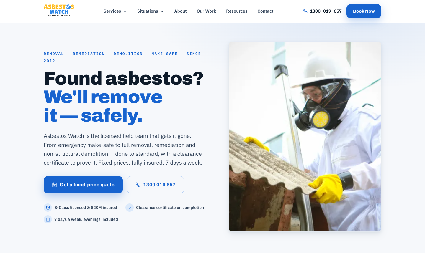 Alternative homepage direction focused on removal, remediation and demolition