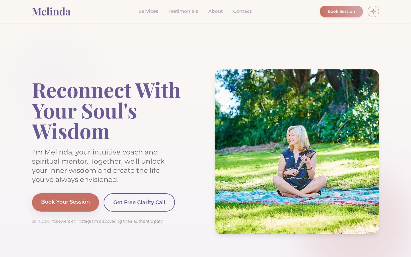 Melinda van Nispen coaching website showing services and booking